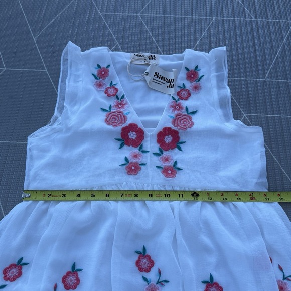 NEW Savanna Jane White Dress Pink Embroidered Flowers Small Sleeveless Boho - Picture 6 of 7